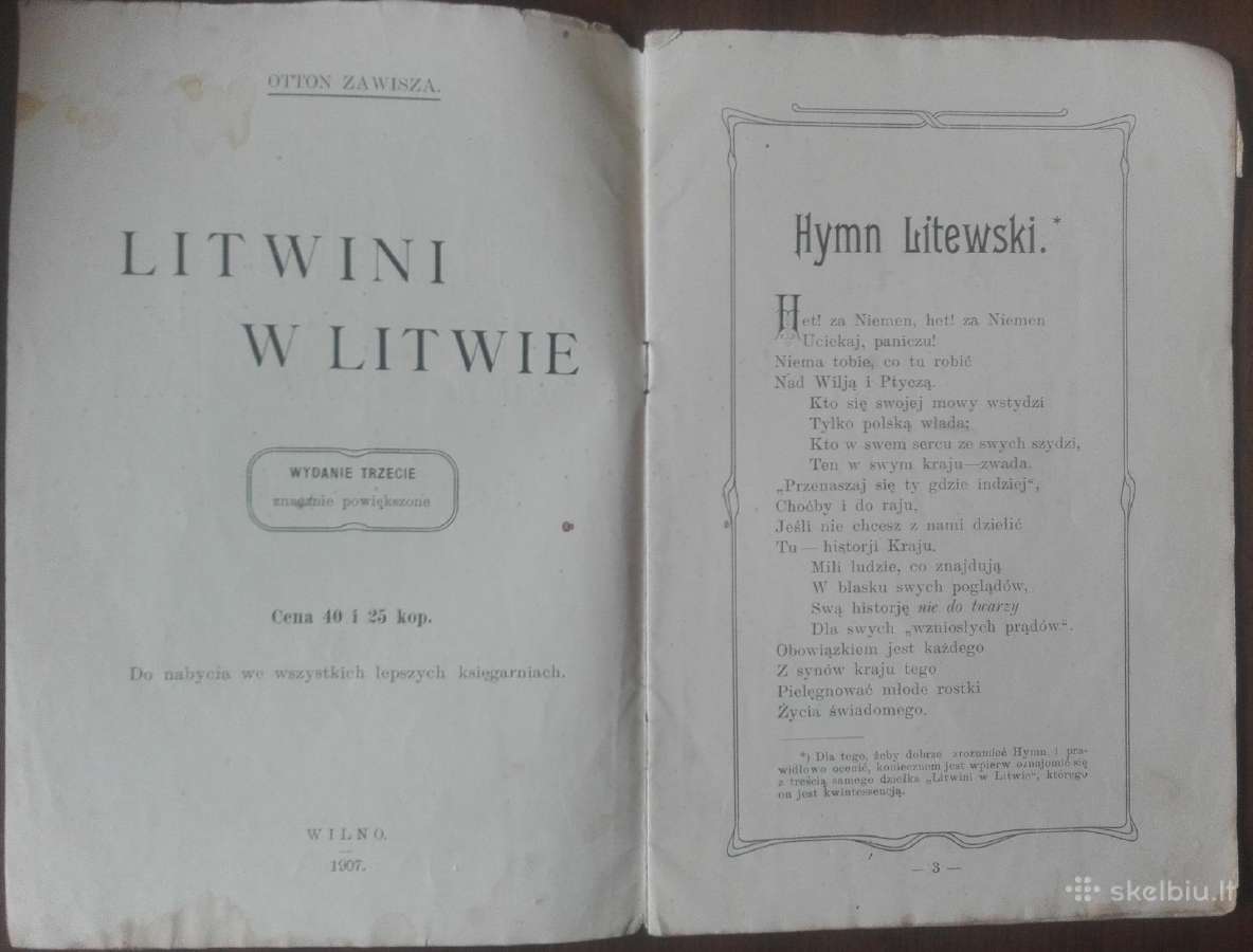 Antikvar Hymn Litewski „Litwini W Litwie“ 1908 m. - nuotraukos Nr. 2