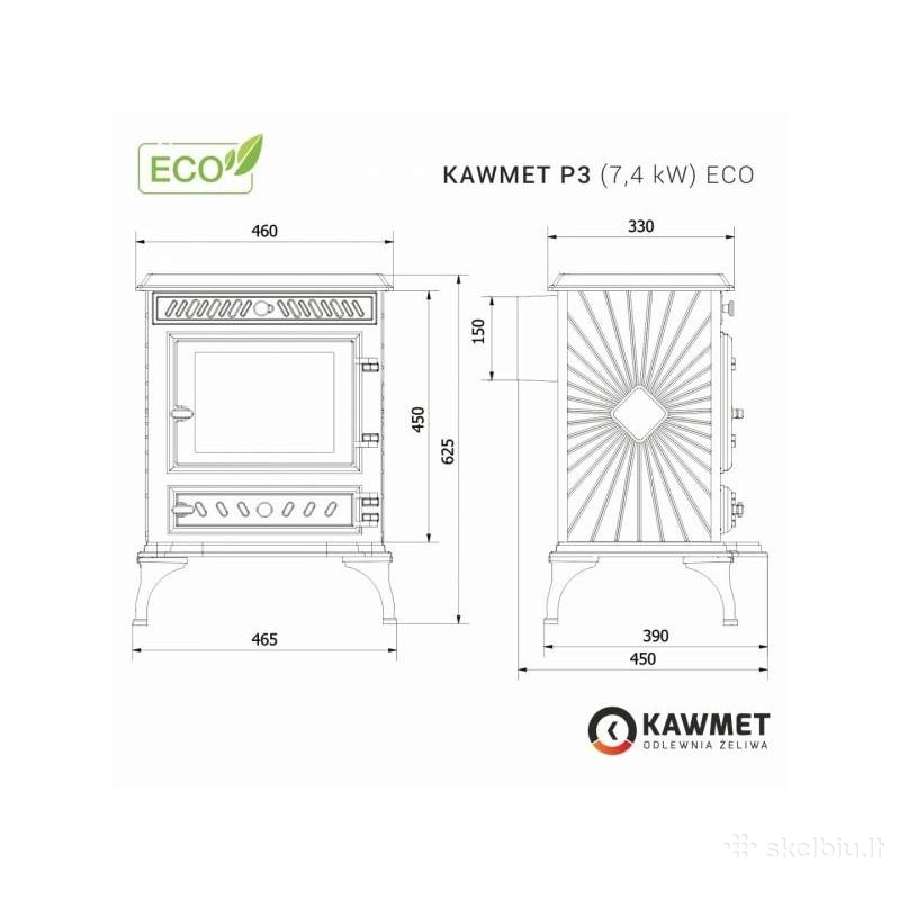 Ketaus krosnelė Kawmet P3 (7,4 kw) Eco - nuotraukos Nr. 3