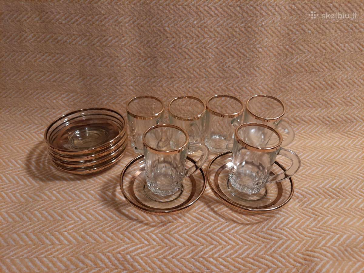 6 vintažinių stiklinių puodelių (60 ml) komplektas - nuotraukos Nr. 2