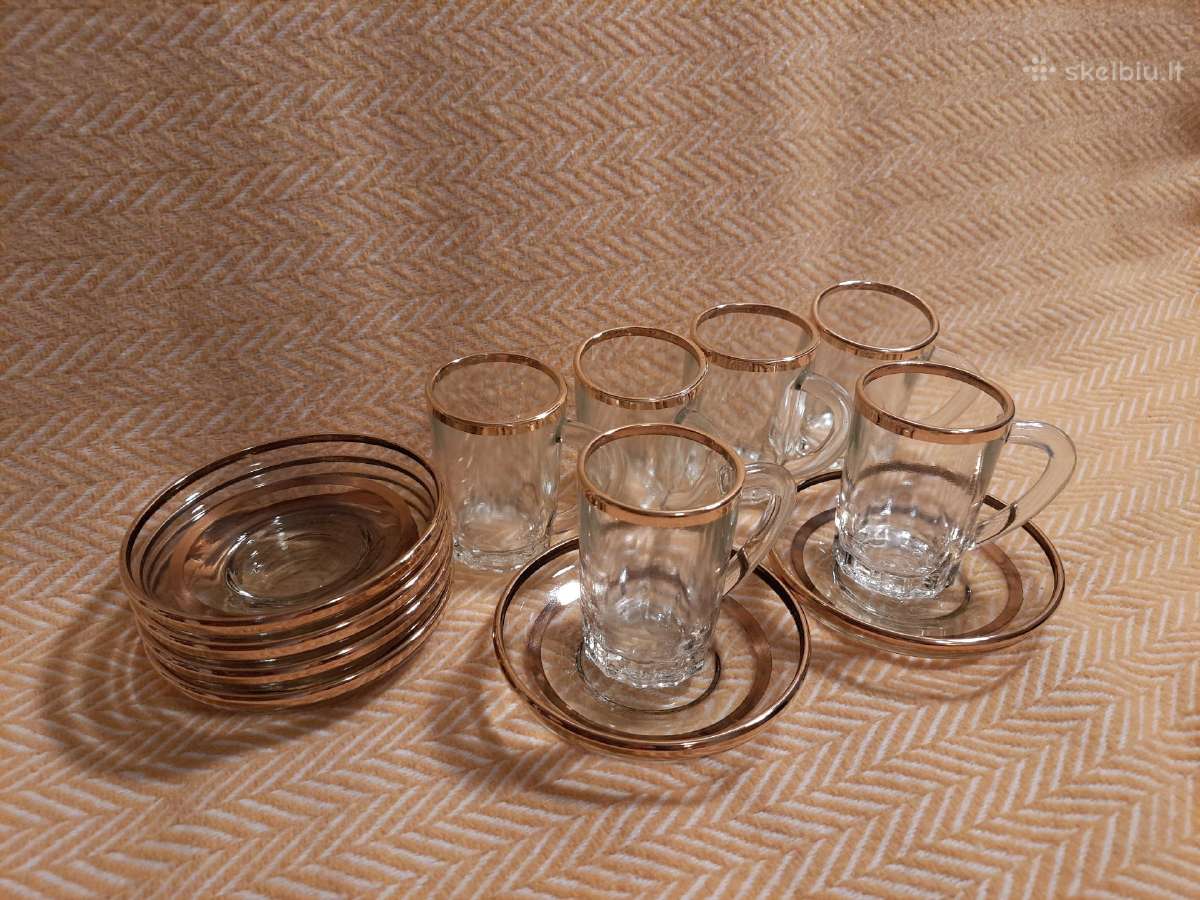 6 vintažinių stiklinių puodelių (60 ml) komplektas - nuotraukos Nr. 3