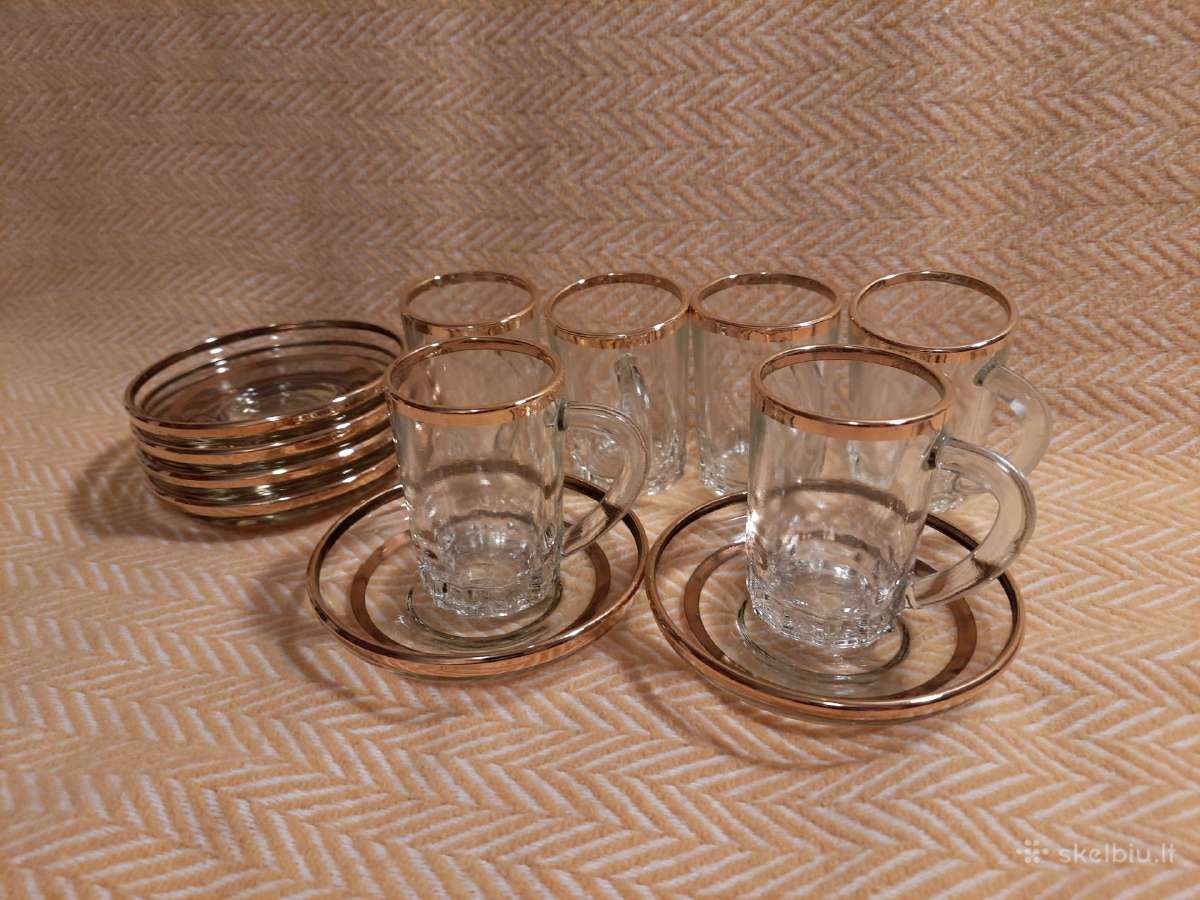 6 vintažinių stiklinių puodelių (60 ml) komplektas