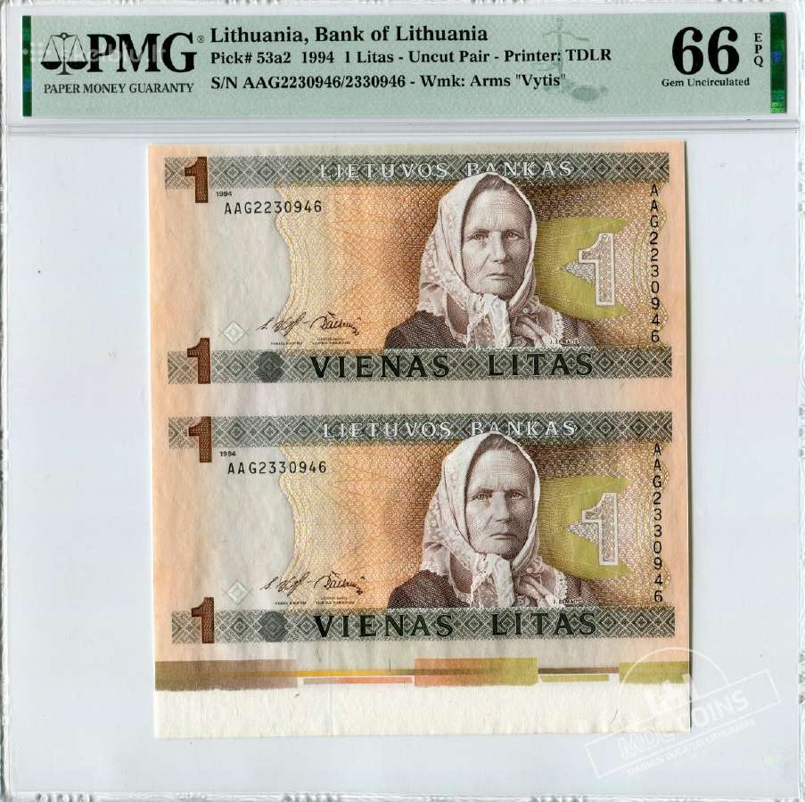 1994 metų 1 litas – iš bankinio lakšto - Pmg - nuotraukos Nr. 4