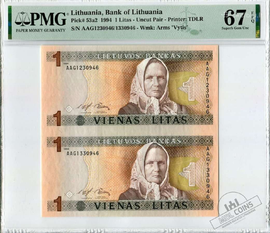 1994 metų 1 litas – iš bankinio lakšto - Pmg - nuotraukos Nr. 11
