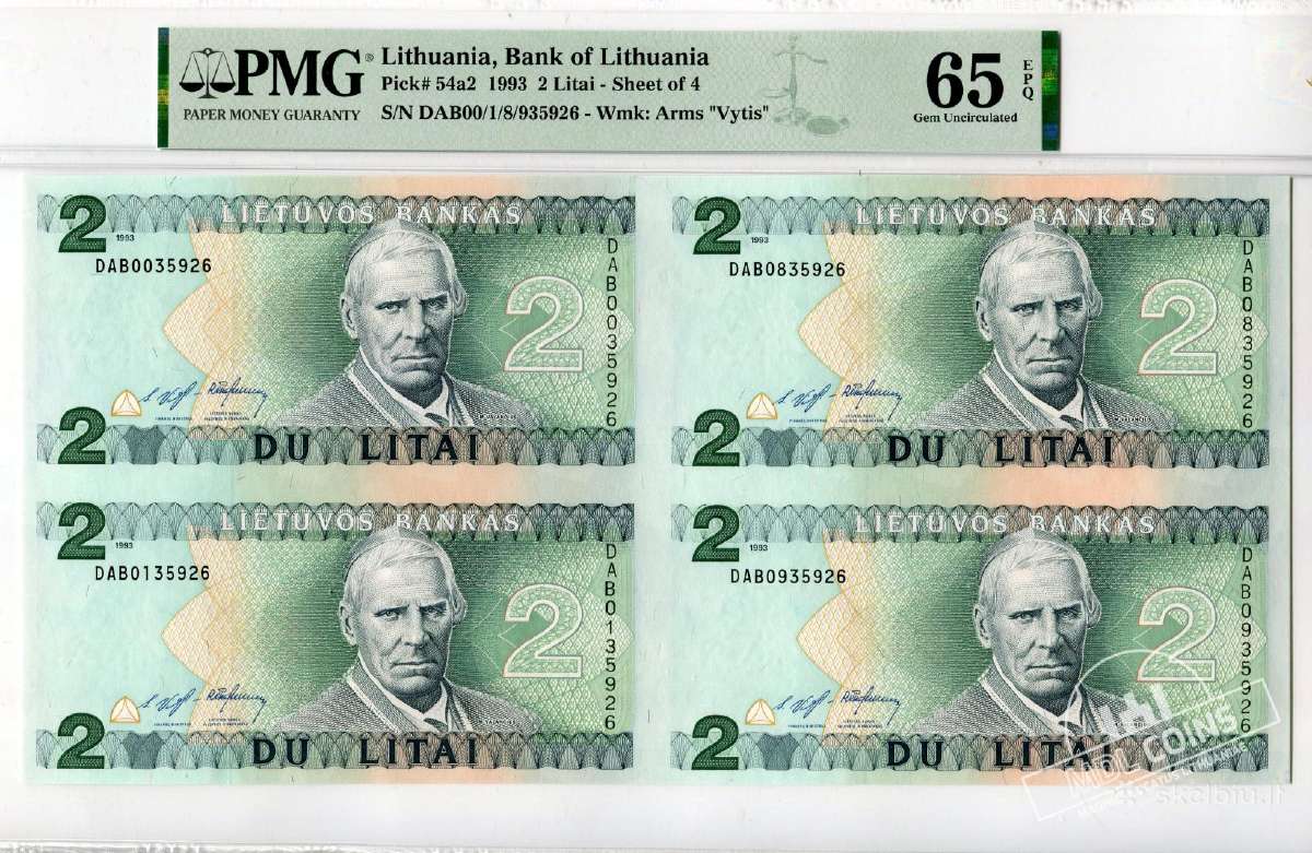 1993 metų 2 litai – iš bankinio lakšto - Pmg - nuotraukos Nr. 2