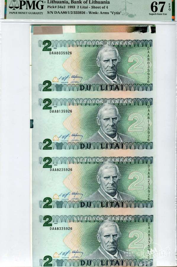 1993 metų 2 litai – iš bankinio lakšto - Pmg - nuotraukos Nr. 3