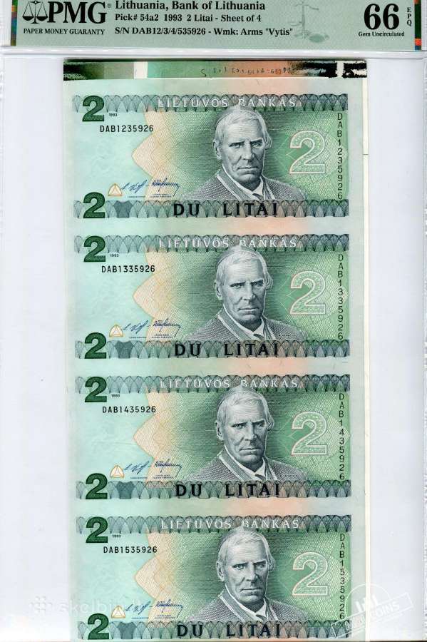 1993 metų 2 litai – iš bankinio lakšto - Pmg - nuotraukos Nr. 4
