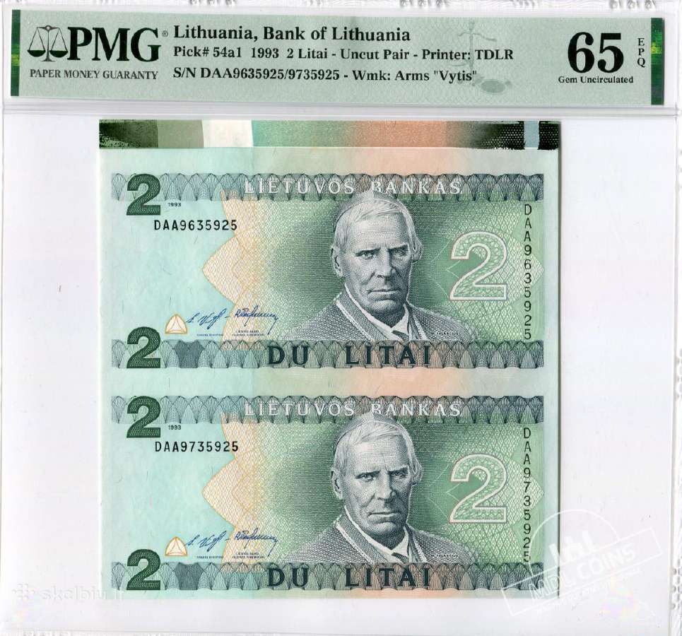 1993 metų 2 litai – iš bankinio lakšto - Pmg - nuotraukos Nr. 5