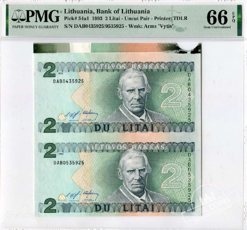 1993 metų 2 litai – iš bankinio lakšto - Pmg - nuotraukos Nr. 6