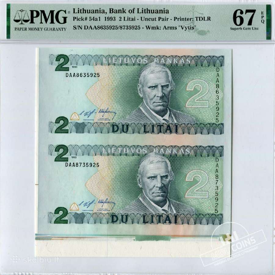 1993 metų 2 litai – iš bankinio lakšto - Pmg - nuotraukos Nr. 9