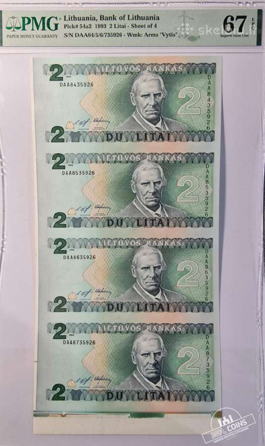 1993 metų 2 litai – iš bankinio lakšto - Pmg - nuotraukos Nr. 11