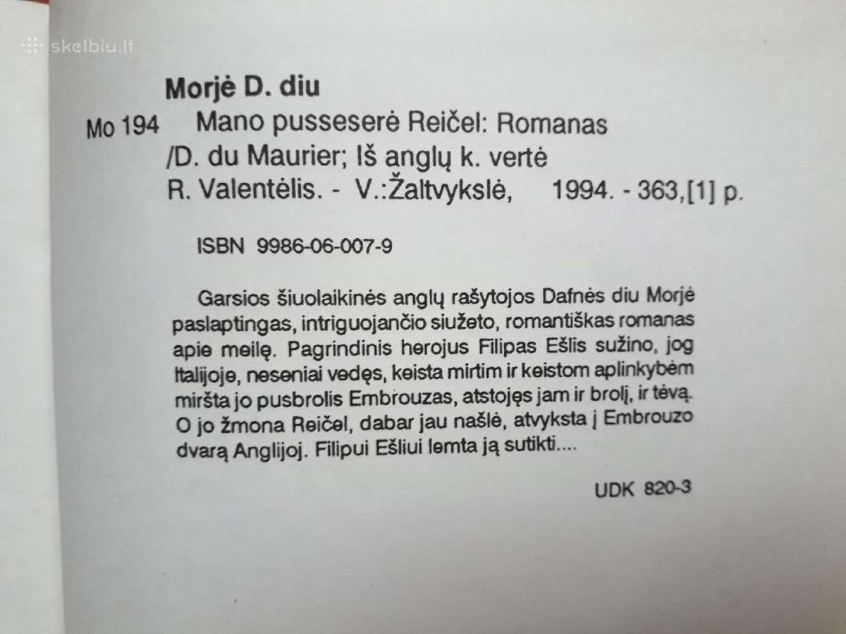 Daphne Du Maurier "Mano puseserė Reičel" 1994 m. - nuotraukos Nr. 4