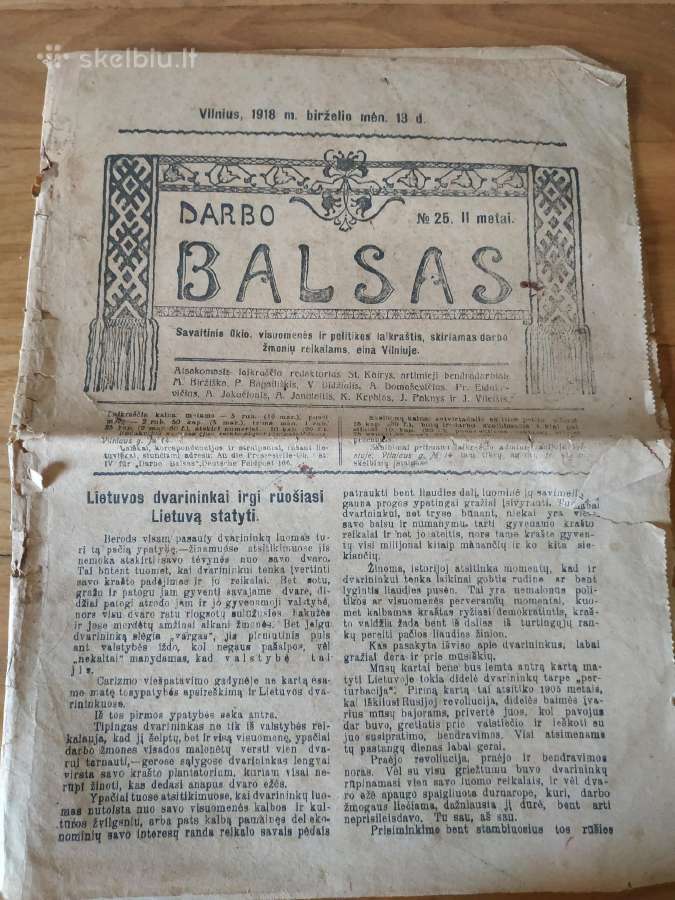 1918 m. laikraštis Darbo balsas