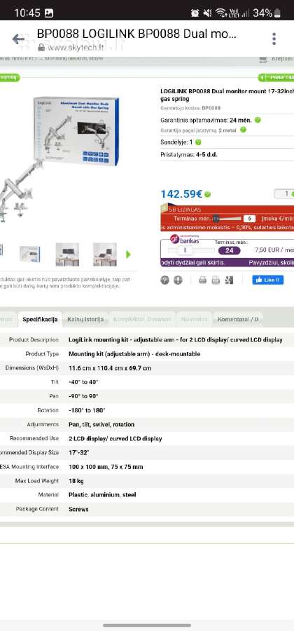 Monitorių laikiklis Logilink Bp0088 17-32inch - nuotraukos Nr. 3
