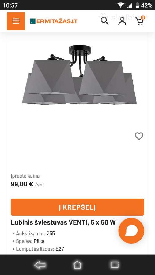 Lubinis šviestuvas pilkas