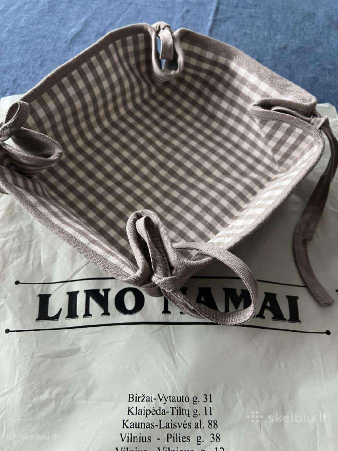 Lininis padėklas - dubuo, surišamas kaspinėliais