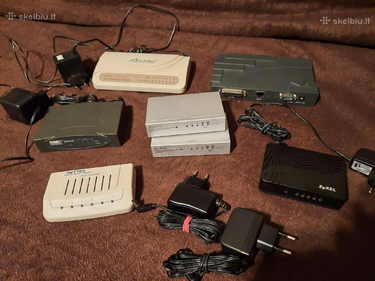 Komutatorių(switch) daug įvairių nuo 5 iki 16 išėj