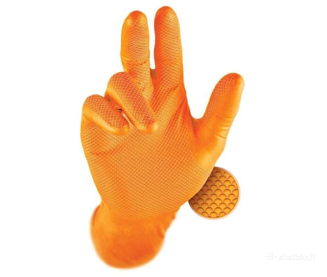 Orandžinės pirštinės 50 vnt dėžutėje. L XL. - nuotraukos Nr. 2