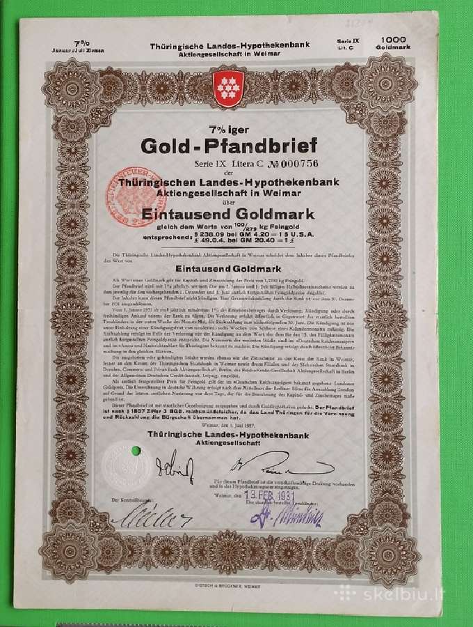 1000 Goldmark 1931 m.