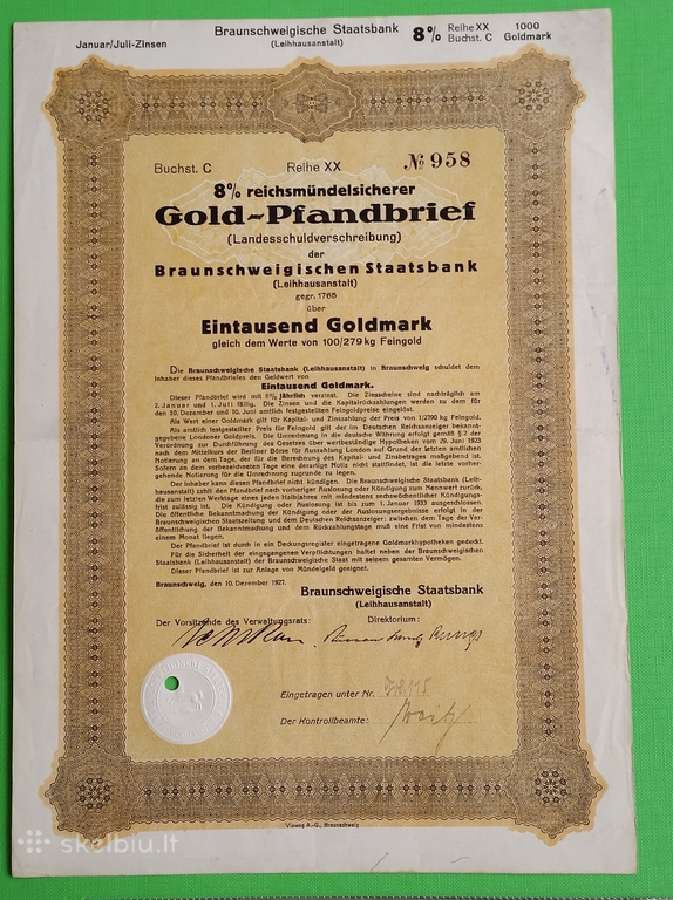 1000 Goldmark 1927 m.