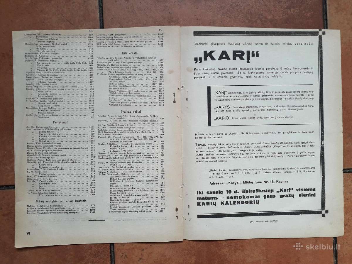 Laikraščio "Karys" 1939 metų turiniai - nuotraukos Nr. 6