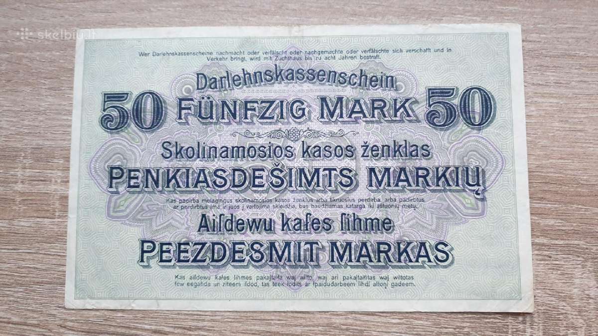 1918 Vokietija Ost Lietuva Lenkija 50 Mark - nuotraukos Nr. 2