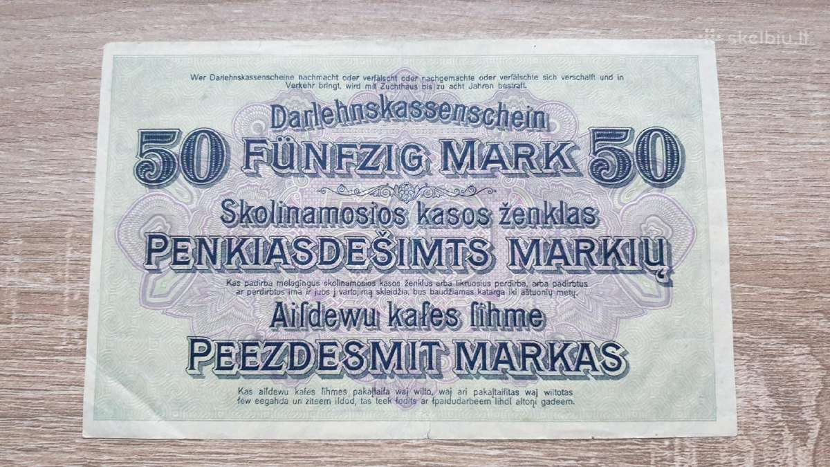 1918 Vokietija Ost Lietuva Lenkija 50 Mark - nuotraukos Nr. 2