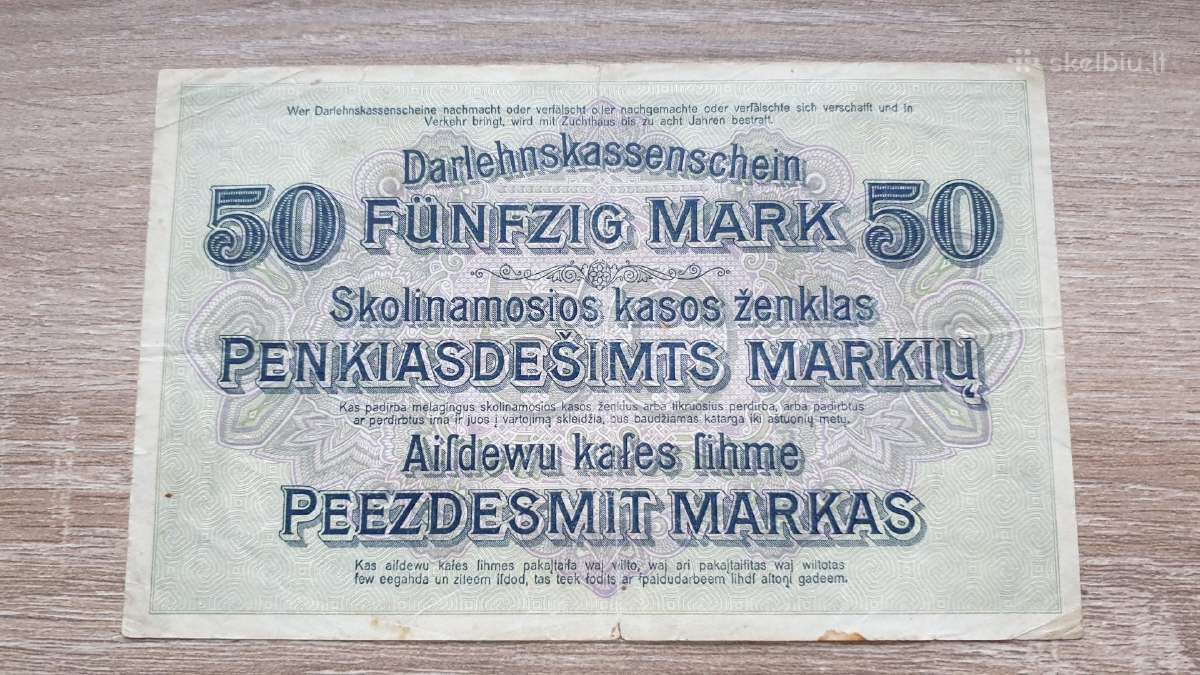 1918 Vokietija Ost Lietuva Lenkija 50 Mark - nuotraukos Nr. 2