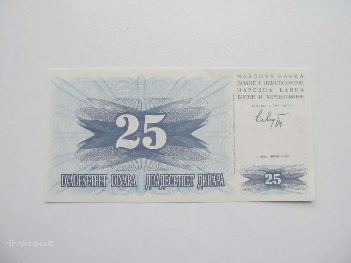 25 dinarai , Bosnija ir Hercegovina , 1992 unc - nuotraukos Nr. 2