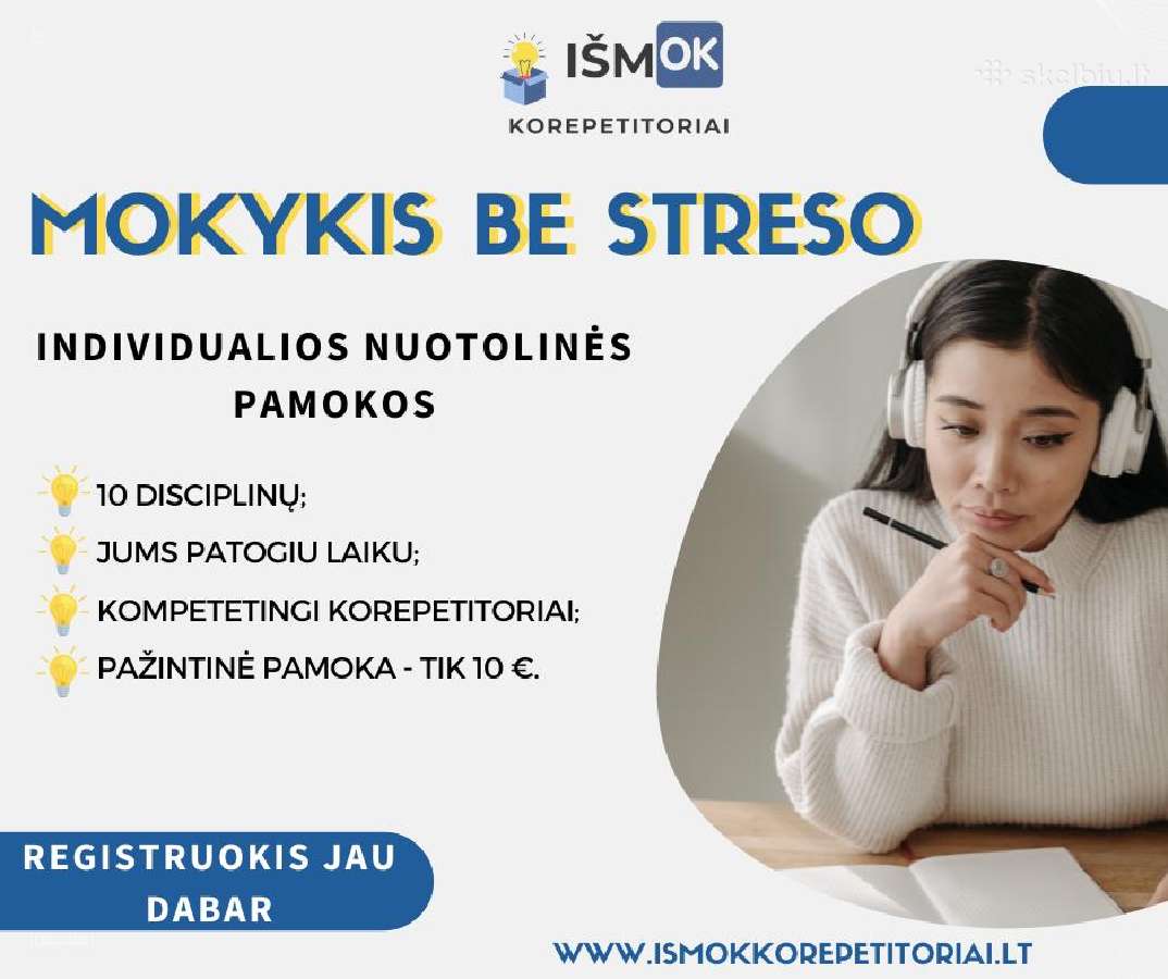 Individualūs korepetitoriai nuotoliu, gyvai Kaune