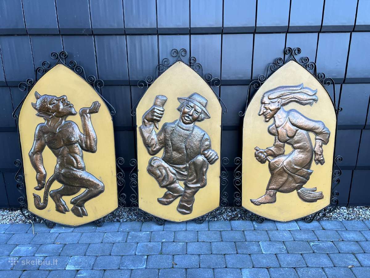 Dideli 3 unikalūs bareljefai ragana,velnias,žmogus