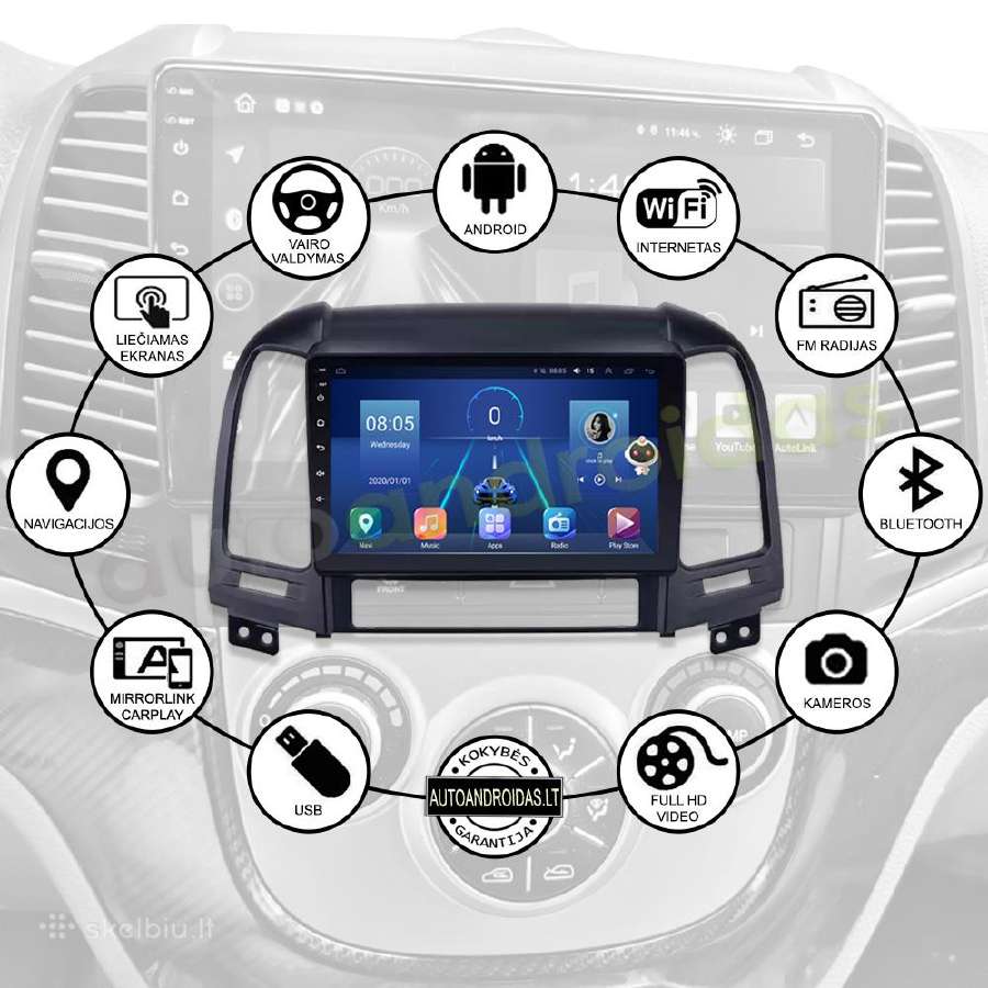 Hyundai Santa Fe 2005-12 Android multimedia WiFi - nuotraukos Nr. 2