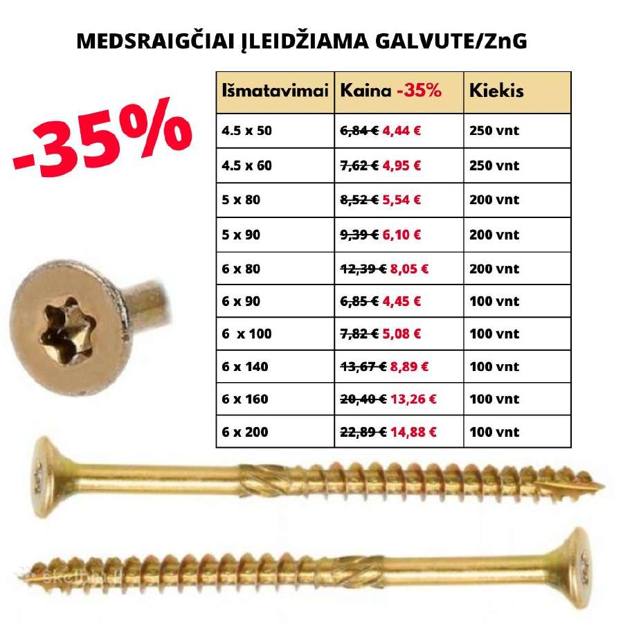 Medsraigčiai įleidžiama/padidinta galvute -35%