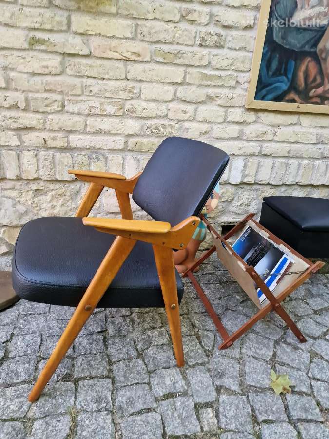 Vintažinis mid century odinis fotelis - nuotraukos Nr. 2