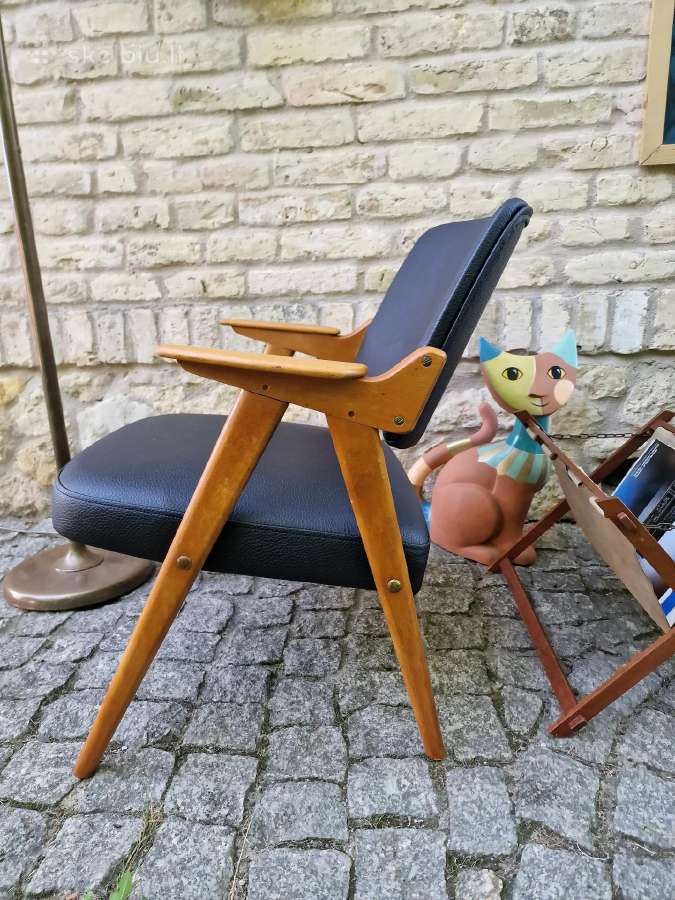 Vintažinis mid century odinis fotelis - nuotraukos Nr. 4