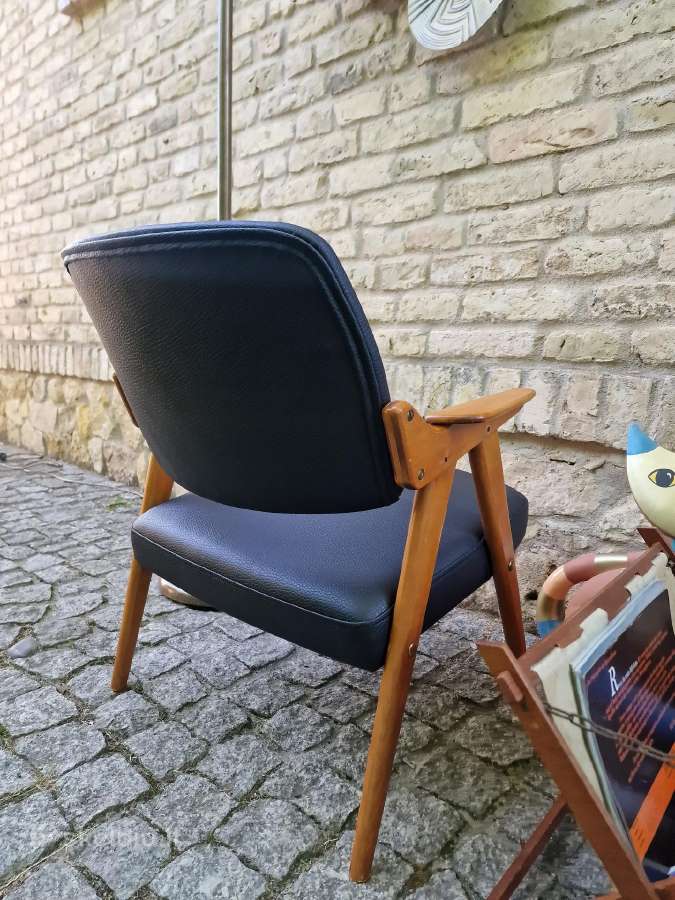 Vintažinis mid century odinis fotelis - nuotraukos Nr. 3
