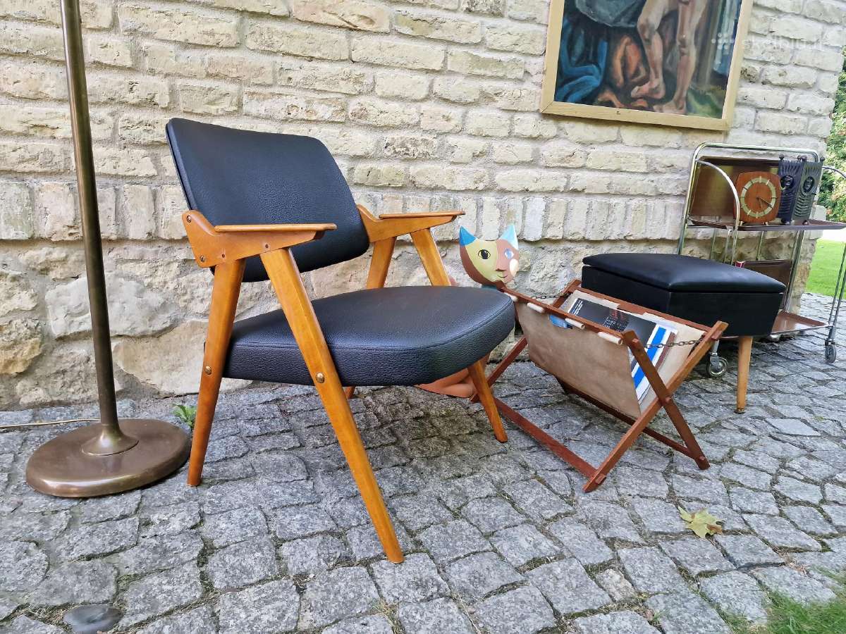 Vintažinis mid century odinis fotelis - nuotraukos Nr. 6