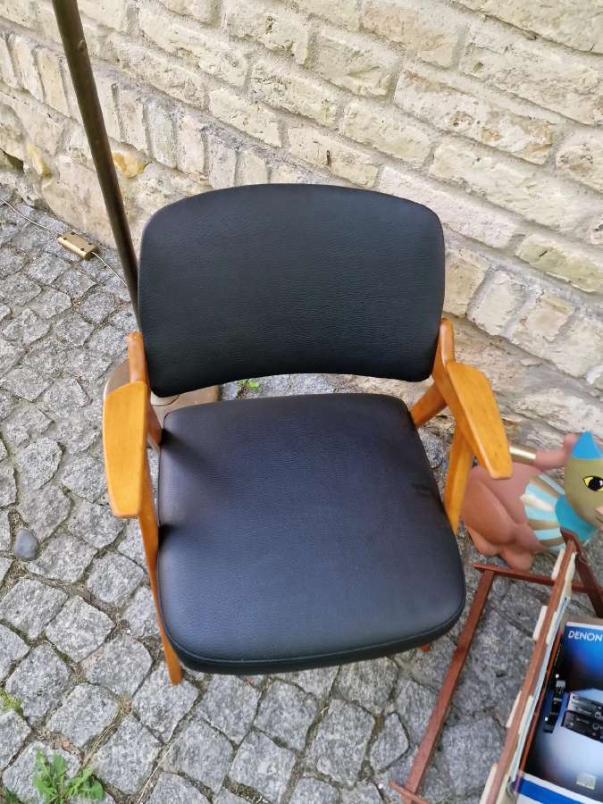 Vintažinis mid century odinis fotelis - nuotraukos Nr. 7