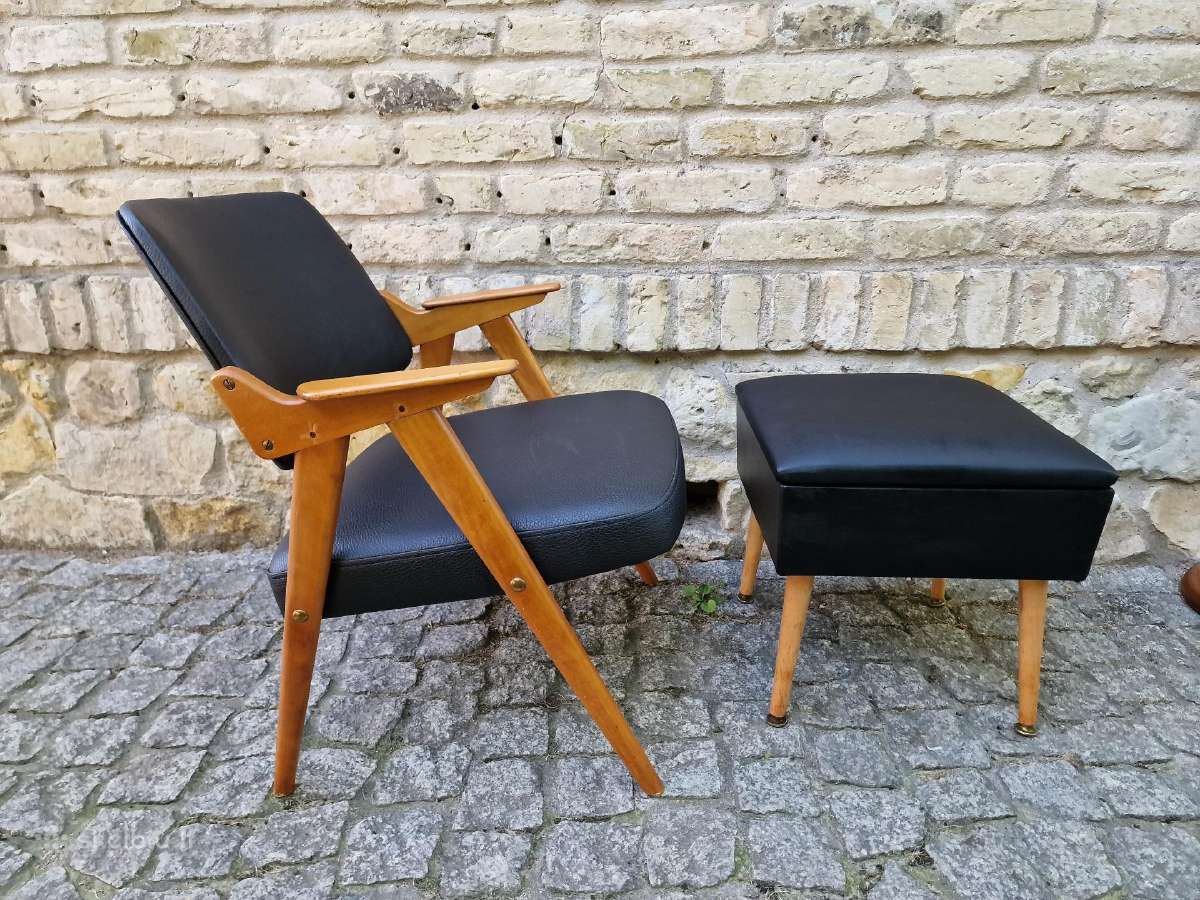 Vintažinis mid century odinis fotelis - nuotraukos Nr. 8
