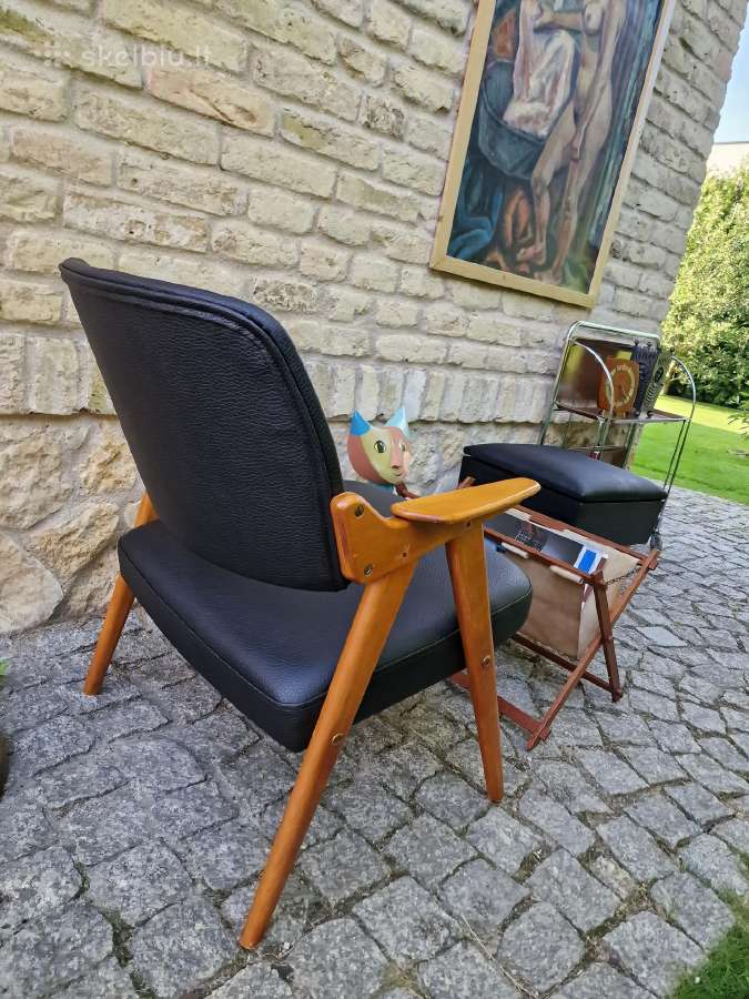 Vintažinis mid century odinis fotelis - nuotraukos Nr. 12