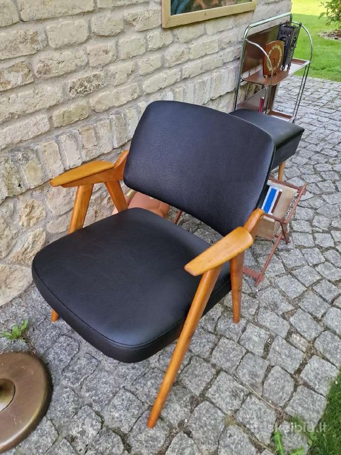Vintažinis mid century odinis fotelis - nuotraukos Nr. 13