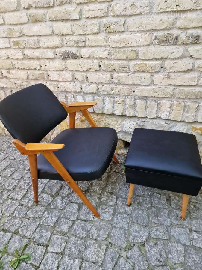 Vintažinis mid century odinis fotelis - nuotraukos Nr. 14