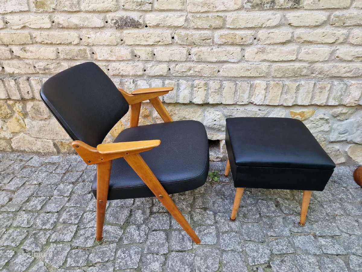 Vintažinis mid century odinis fotelis - nuotraukos Nr. 16