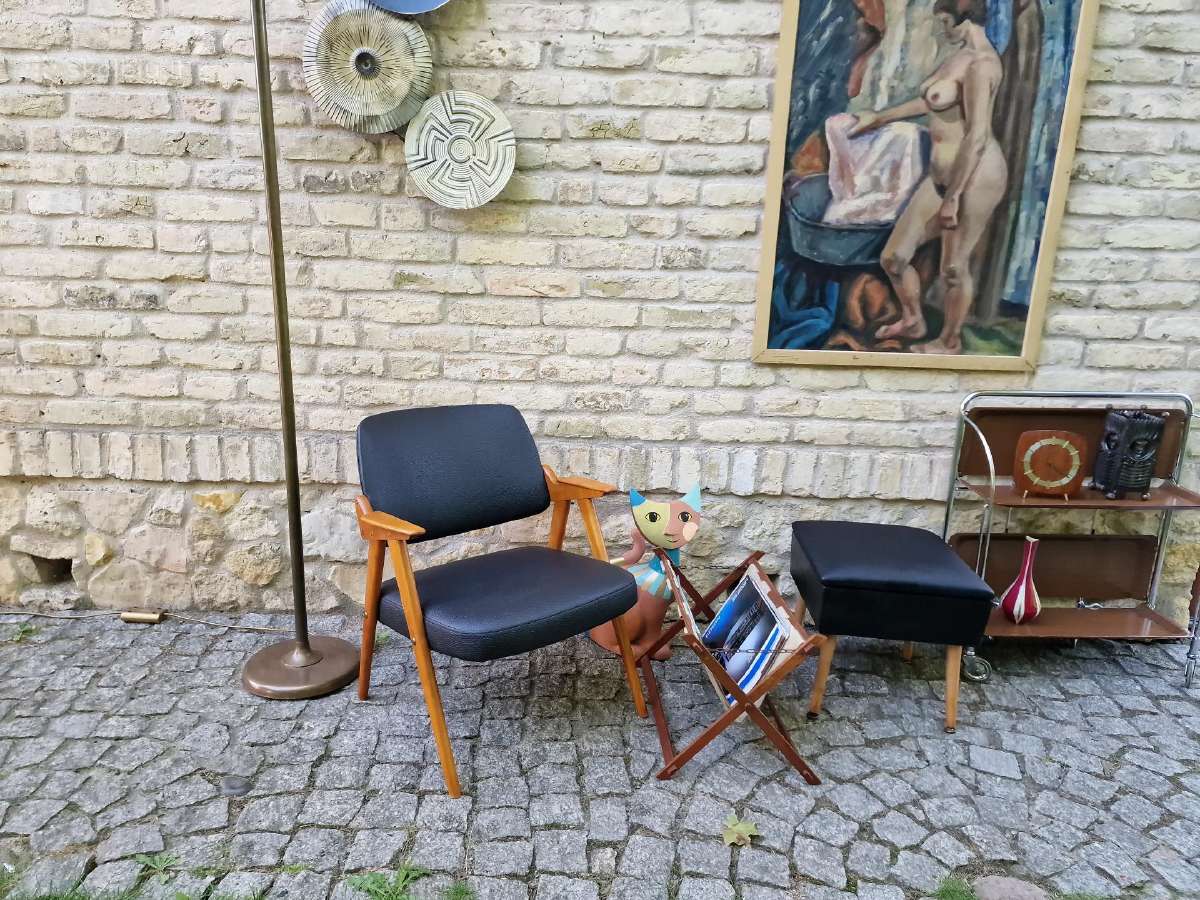 Vintažinis mid century odinis fotelis - nuotraukos Nr. 17