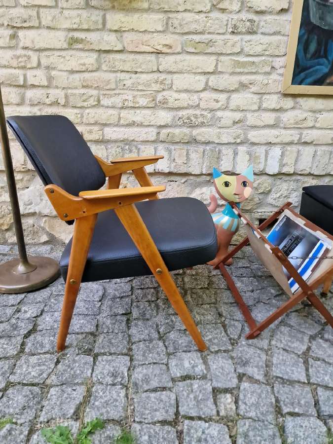 Vintažinis mid century odinis fotelis - nuotraukos Nr. 18