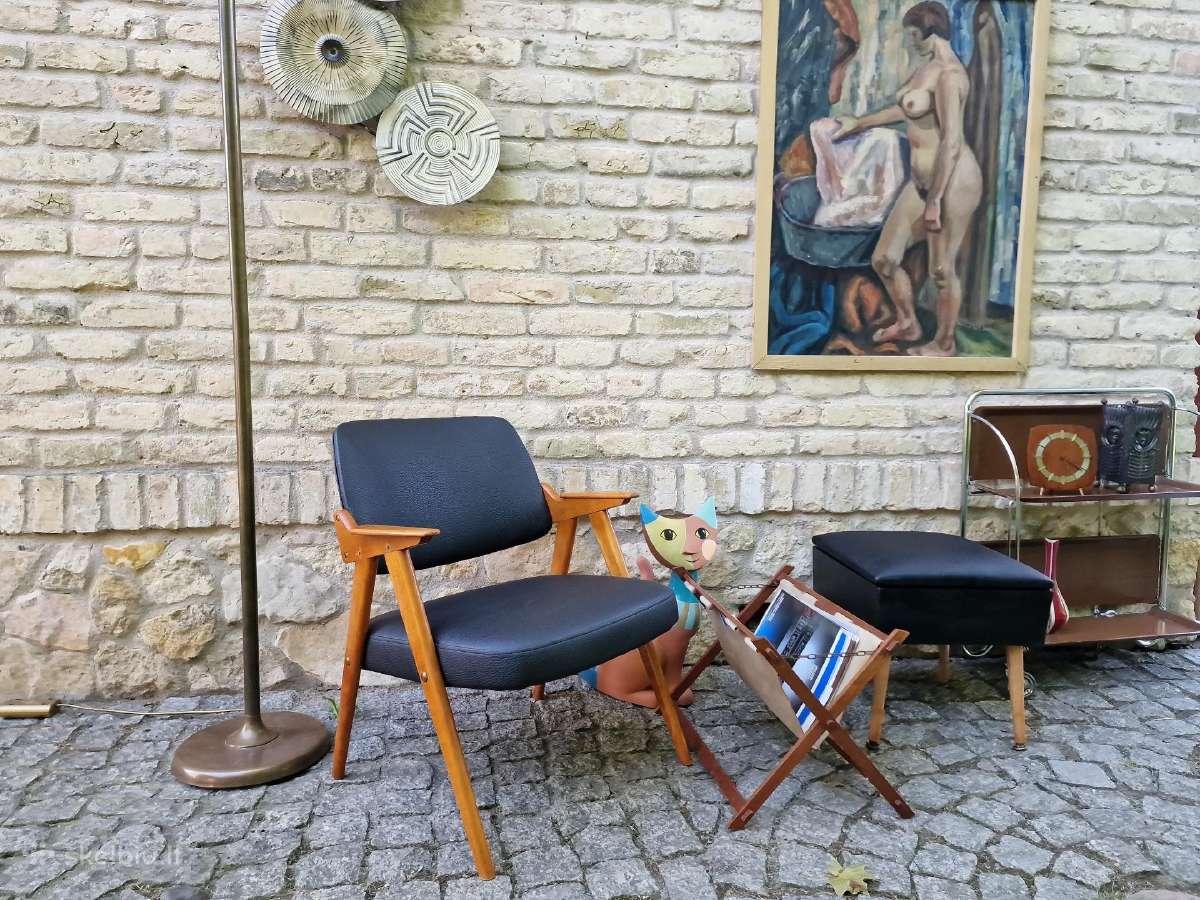 Vintažinis mid century odinis fotelis - nuotraukos Nr. 23