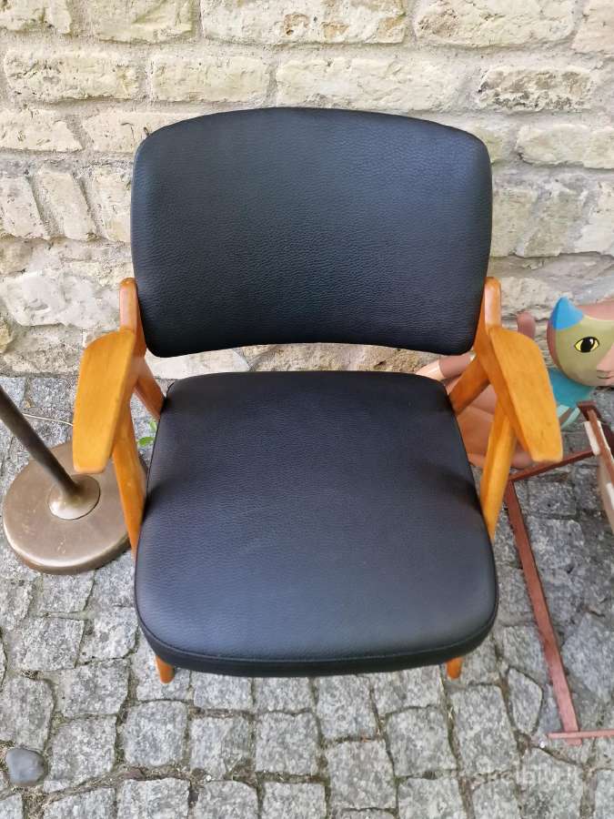 Vintažinis mid century odinis fotelis - nuotraukos Nr. 22