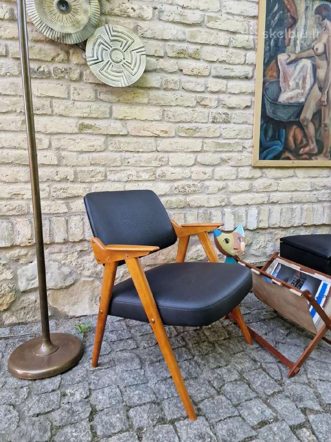 Vintažinis mid century odinis fotelis - nuotraukos Nr. 24