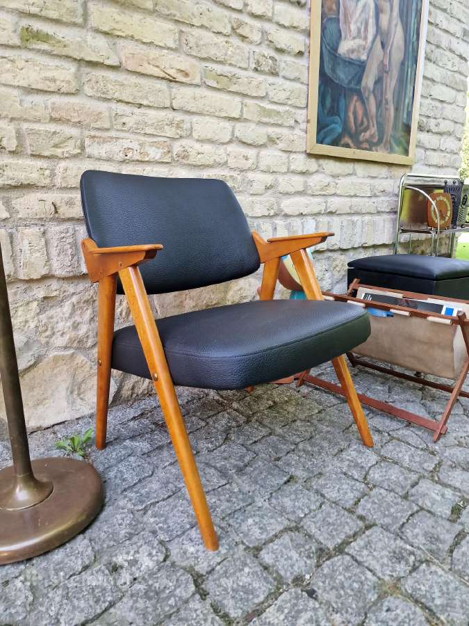 Vintažinis mid century odinis fotelis - nuotraukos Nr. 25