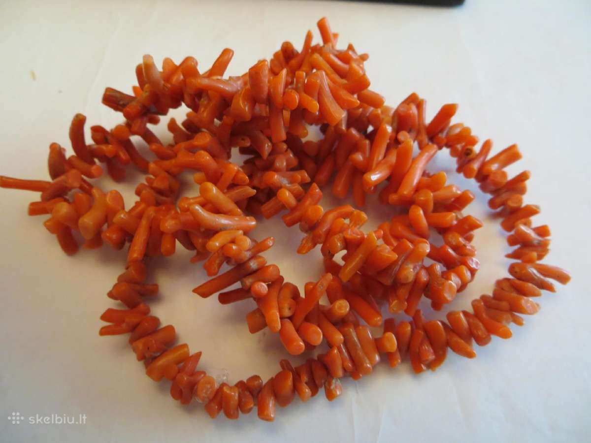 Karoliai iš koralų, vintažas 43 gr apie 60 cm