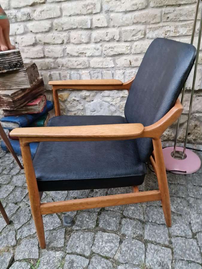 Vintažinis mid century ąžuolinis fotelis - nuotraukos Nr. 12